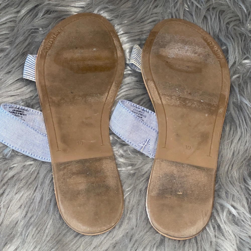 Old Navy Chambray Blue White Striped Double Strap Sandal Slides Size 10 - Picture 6 of 6